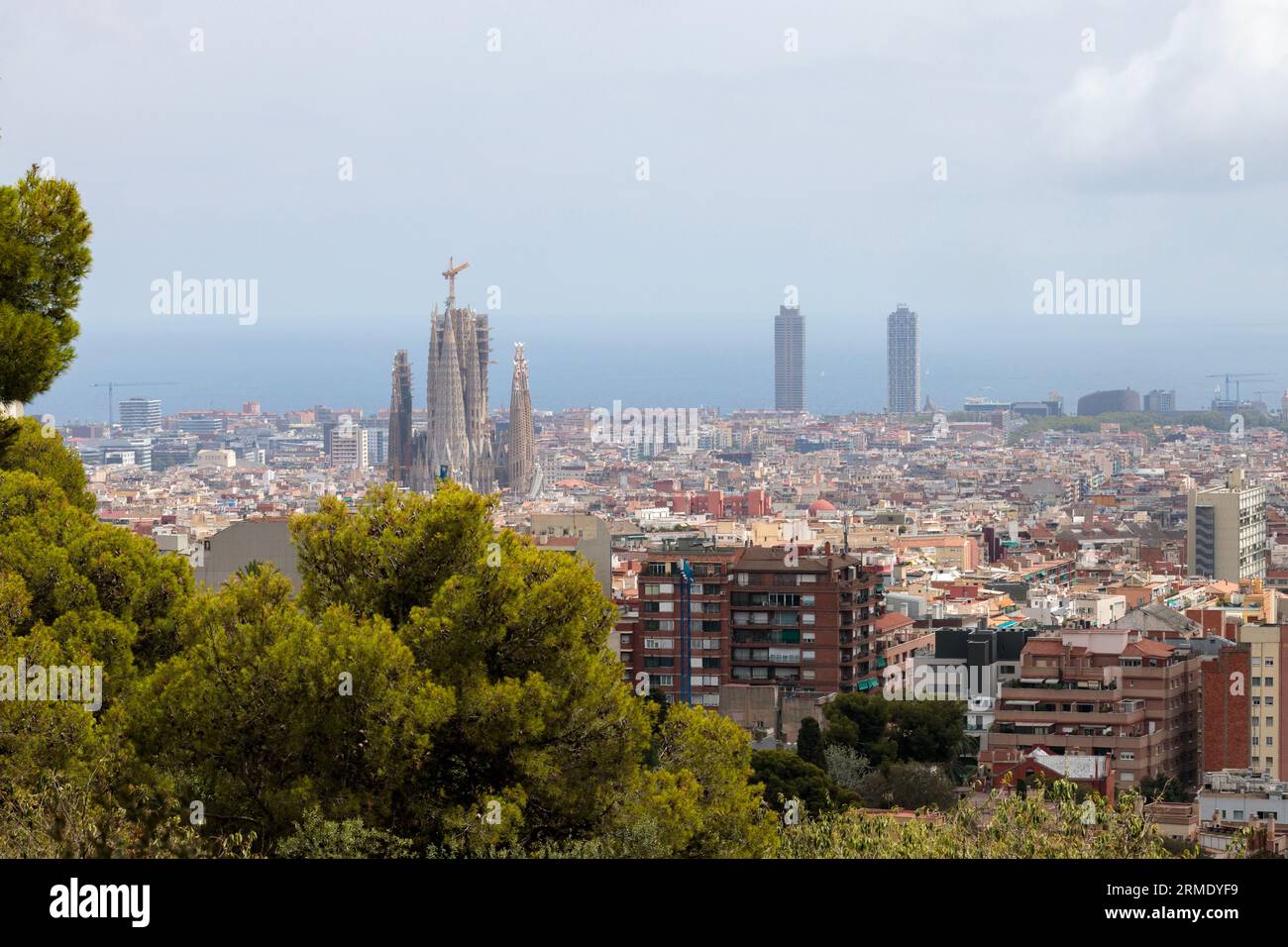 Vue imprenable sur Barcelone Skyline depuis le Park Guell Banque D'Images