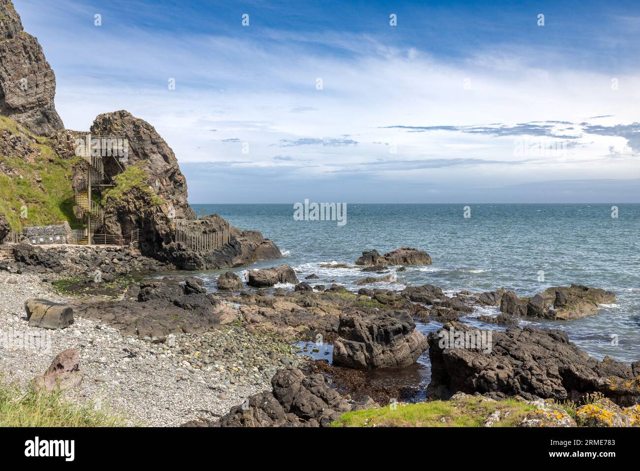 Entance, le chemin de falaise des Gobbins, Islandmagee, comté d'Antrim, Irlande du Nord, Royaume-Uni Banque D'Images