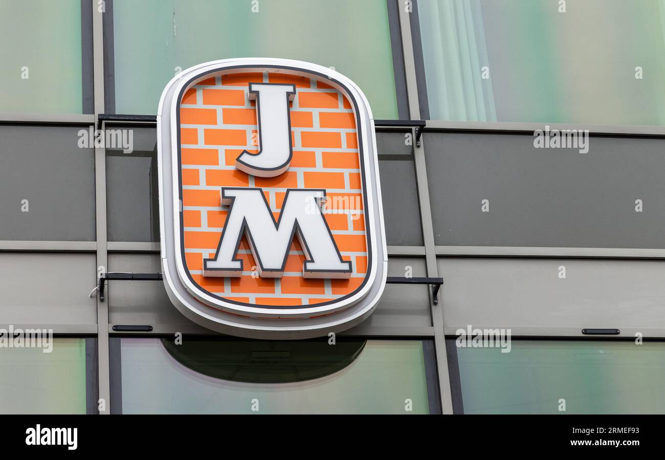 Signes et symboles, logo JM AB, Uppsala, Suède. Banque D'Images