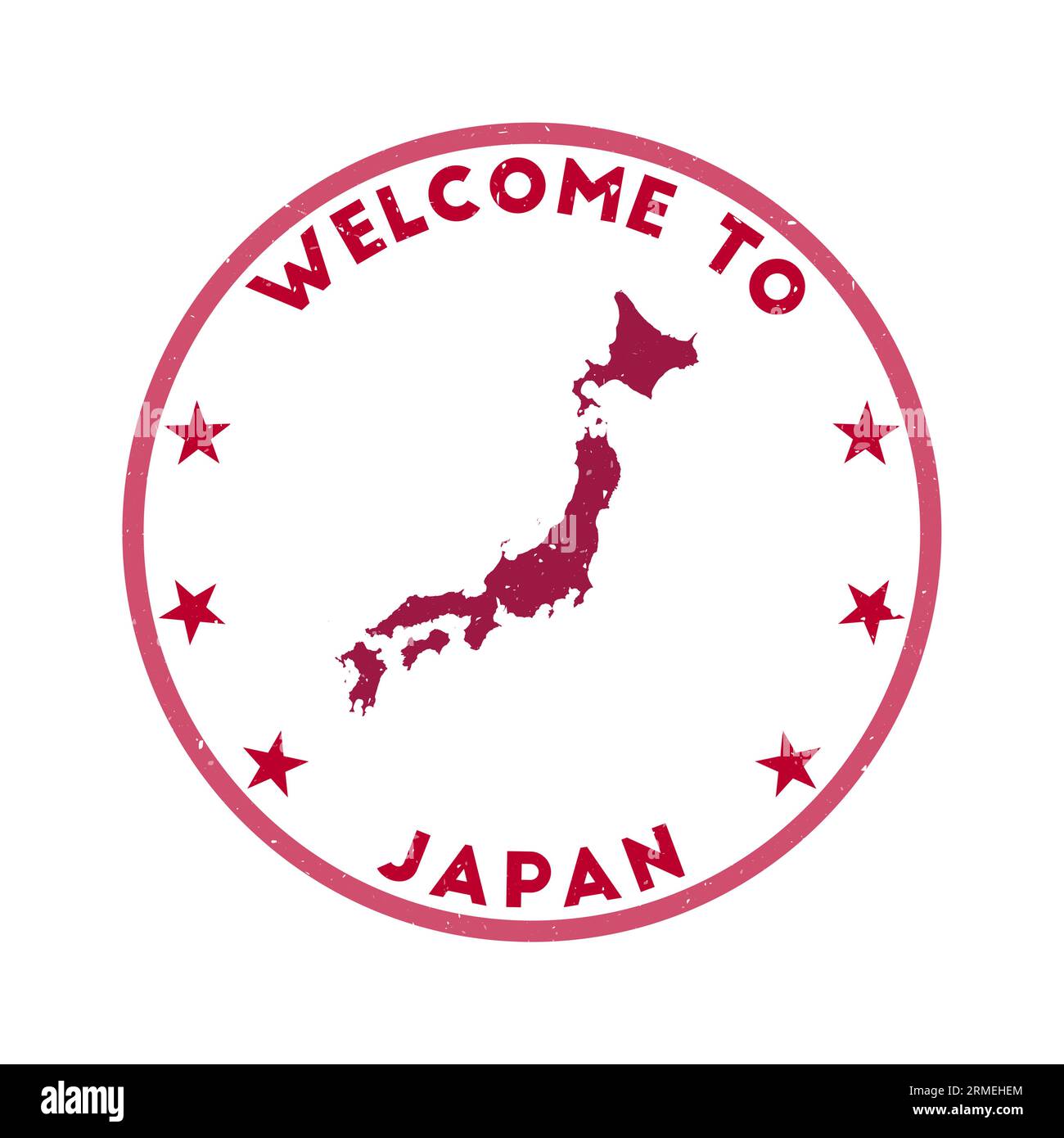 Bienvenue à Japan Stamp. Timbre rond de pays grunge avec texture dans le thème de couleur Nippon. Sceau japonais géométrique de style vintage. Illustration vectorielle soignée. Illustration de Vecteur