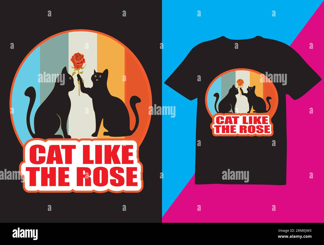 Le chat comme la rose, chat T-shirt design Illustration de Vecteur