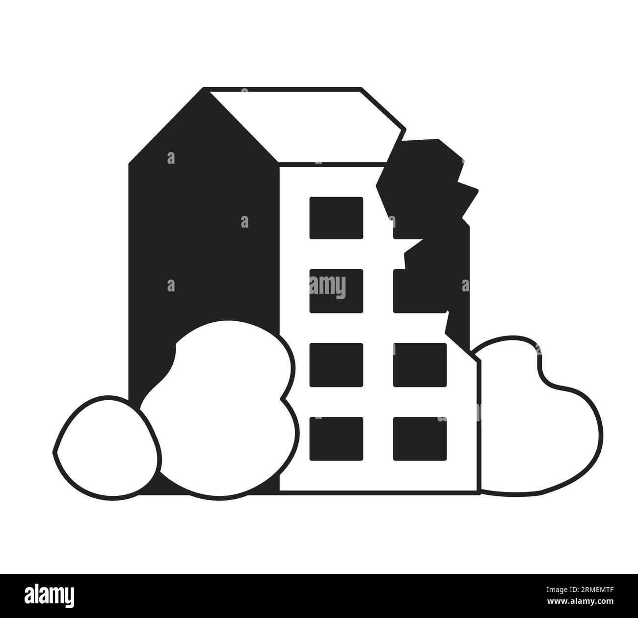 Objet vectoriel plat monochrome de bâtiment cassé Illustration de Vecteur