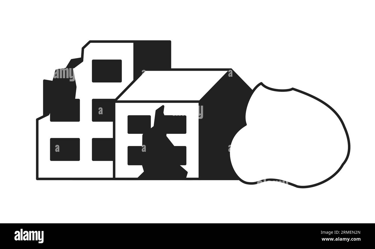 Objets vectoriels plats monochromes de bâtiments résidentiels brisés Illustration de Vecteur