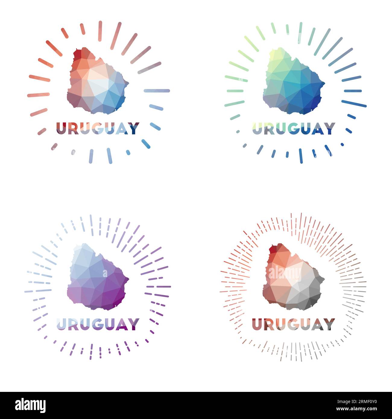 Uruguay low poly Sunburst Set. Logo de pays dans le style polygonal géométrique. Illustration vectorielle. Illustration de Vecteur