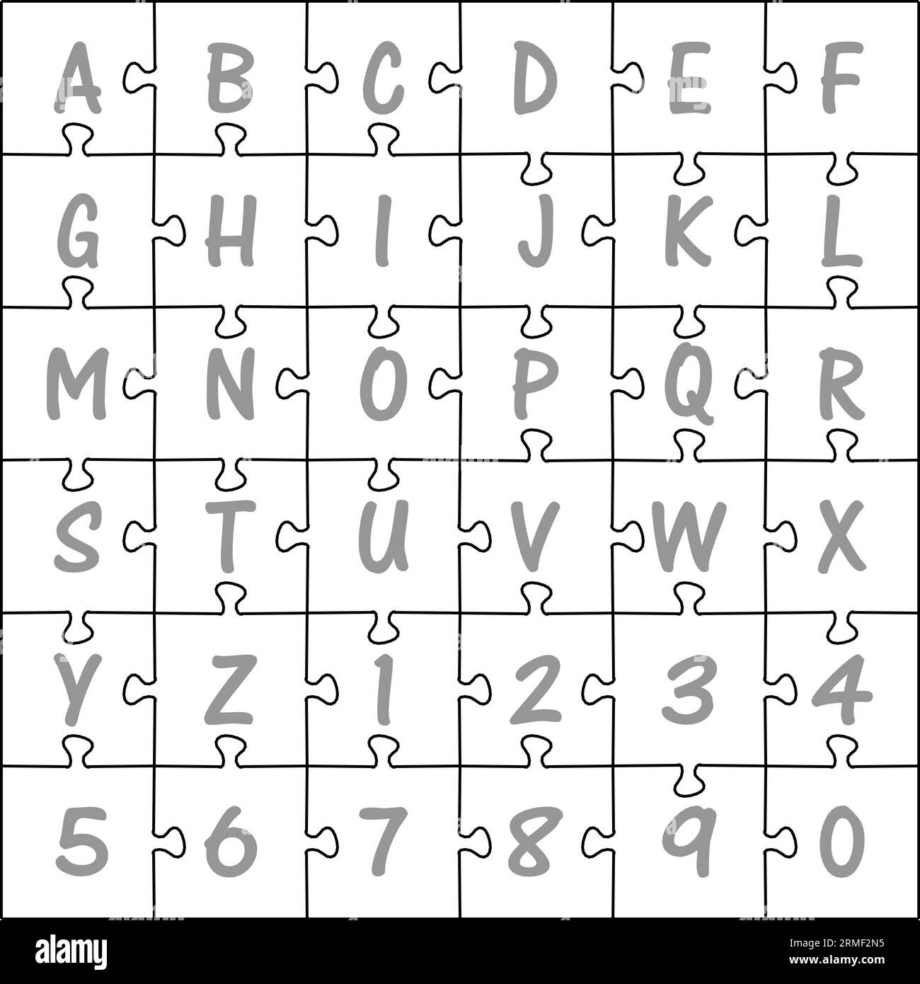 CNC. Puzzle Alphabet et nombres de découpe laser. Pas de colle. Illustration vectorielle. Illustration de Vecteur