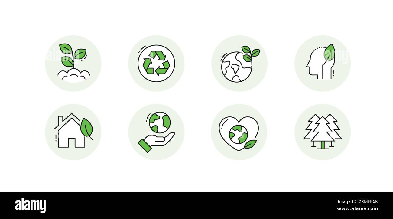 Icônes vertes d'énergie et d'écologie : icônes vectorielles de haute qualité avec trait et couleurs modifiables. Illustration de Vecteur