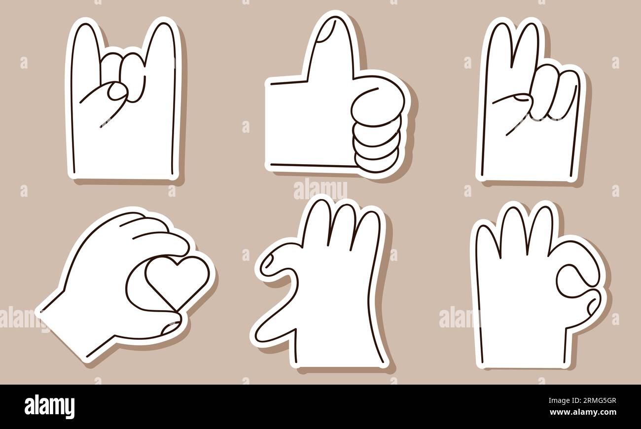 jeu d'autocollants pour 6 positions de main. Mains plates Vector Illustration de Vecteur