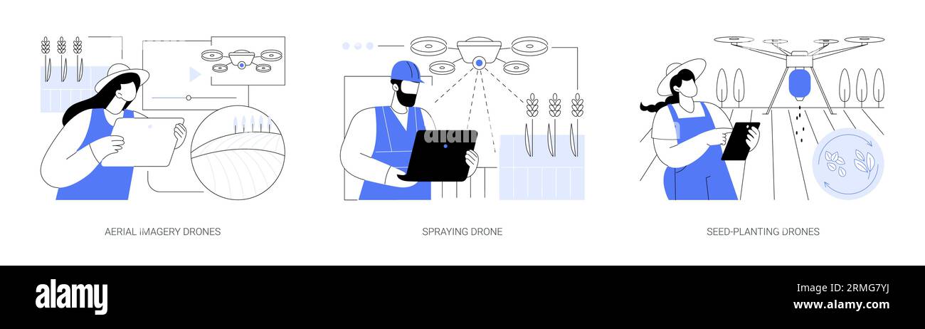 Les drones agricoles ont isolé des illustrations vectorielles de dessins animés se Illustration de Vecteur