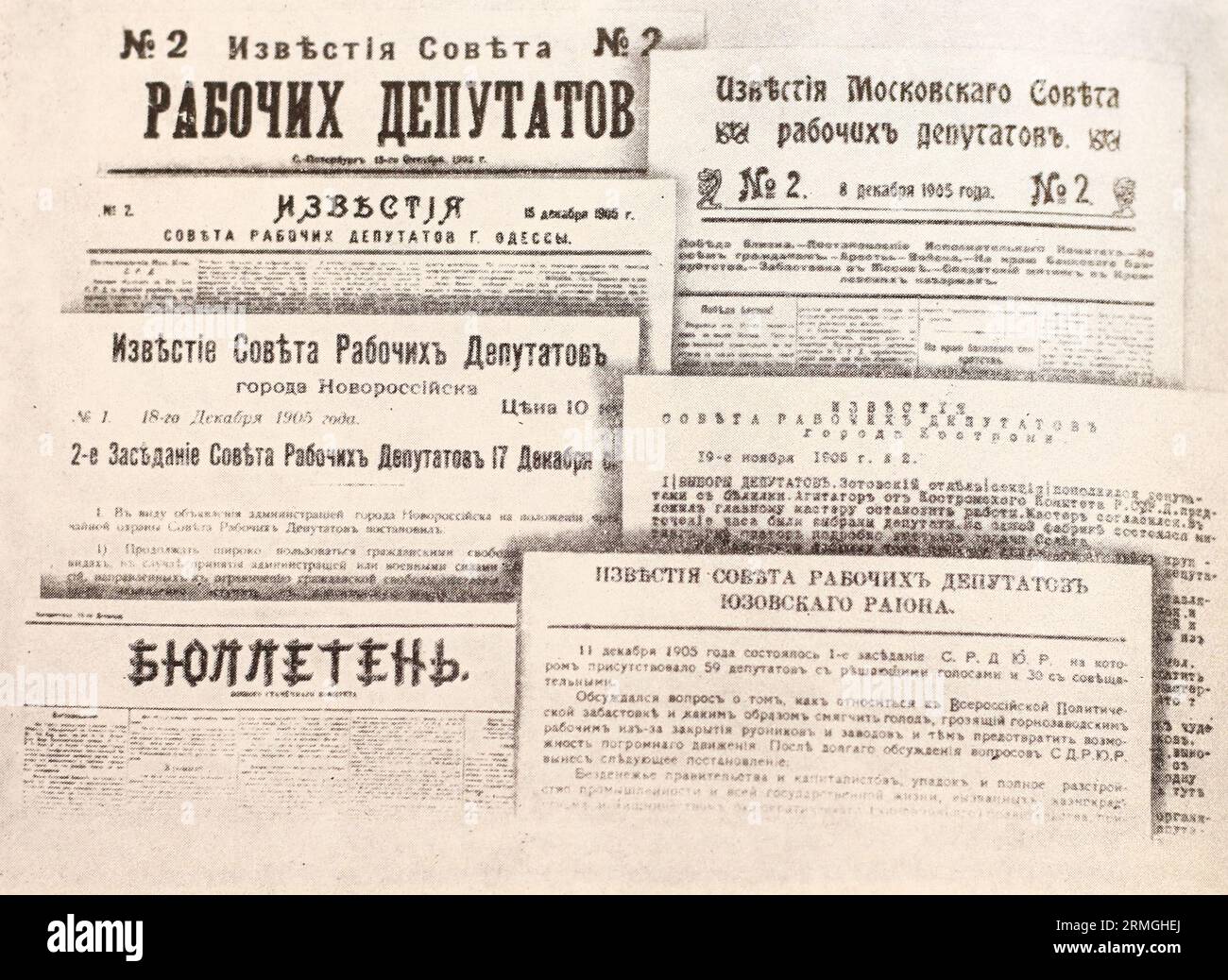 Journaux des Soviets des députés ouvriers. Photo de 1905. Banque D'Images