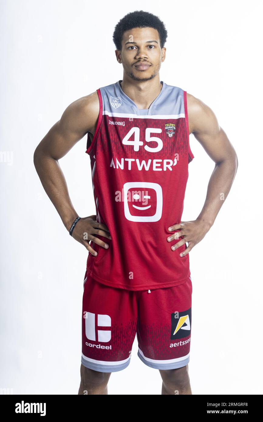 Anvers, Belgique. 28 août 2023. Rasir Bolton, anversois, pose lors d'une séance photo de l'équipe belge de basket-ball Antwerp Giants, devant la Ligue BNXT 2023-2024, lundi 28 août 2023 à Anvers. BELGA PHOTO TOM GOYVAERTS crédit : Belga News Agency/Alamy Live News Banque D'Images
