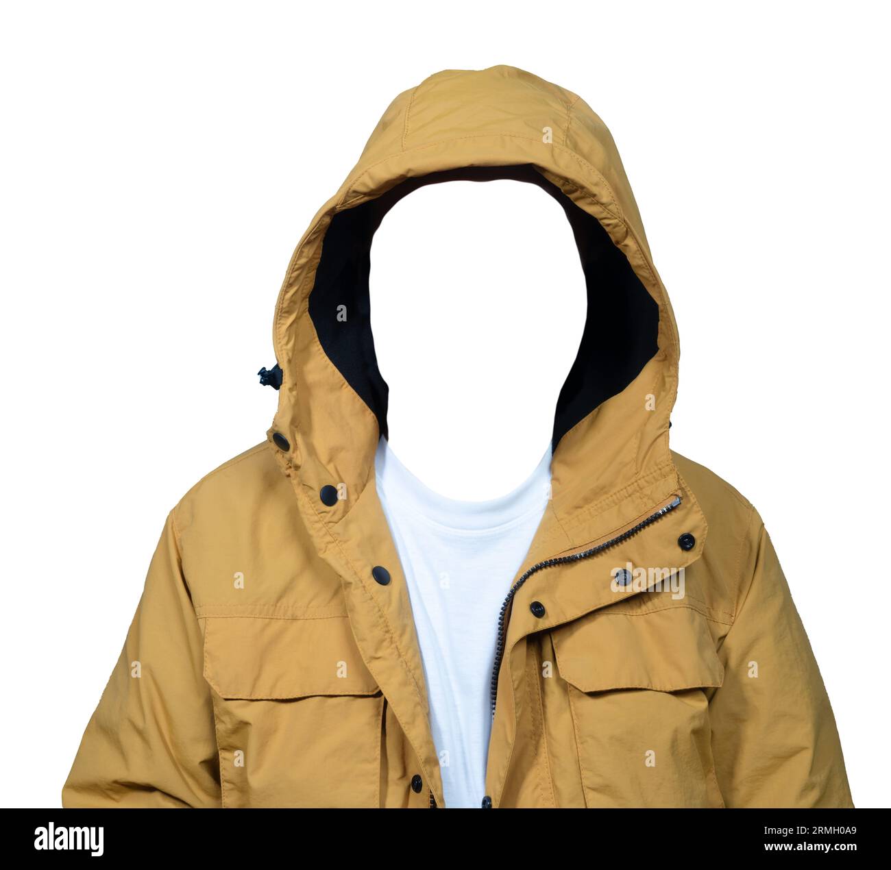 un homme en veste de pluie isolé sans tête sur fond transparent Banque D'Images