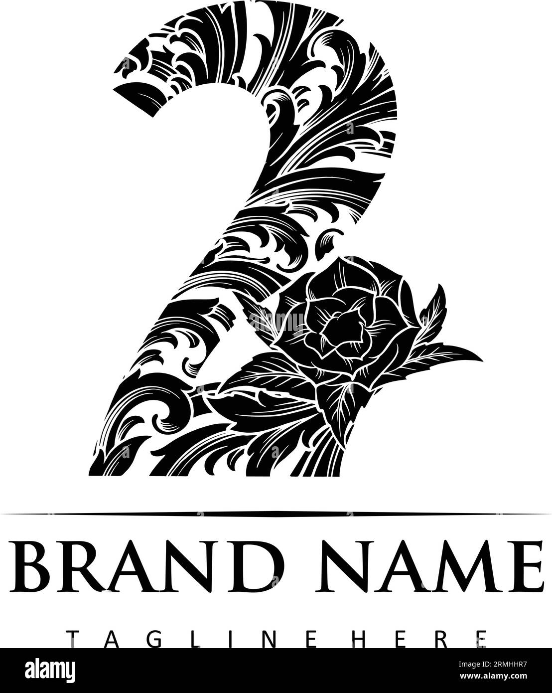Lettrage numéro 2 illustrations d'ornement majestueux classiques illustrations vectorielles de silhouette pour votre logo de travail, t-shirt de marchandises, autocollants et étiquette Illustration de Vecteur