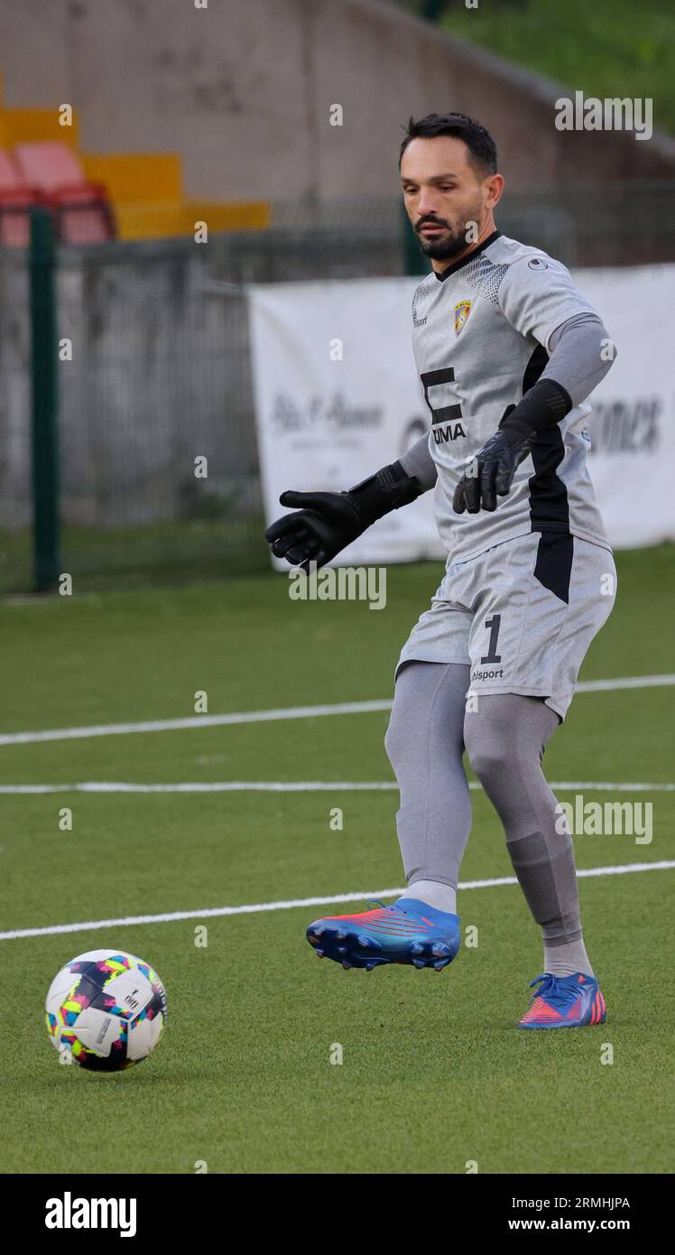 Solitude, Belfast, Irlande du Nord, Royaume-Uni. 03 août 2023. UEFA Europa Conference League deuxième tour de qualification (2e manche) – Larne contre Ballkani. FC Ballkani footballeur footballeur joueur de football gardien de but EHEA Kolici (1). Banque D'Images