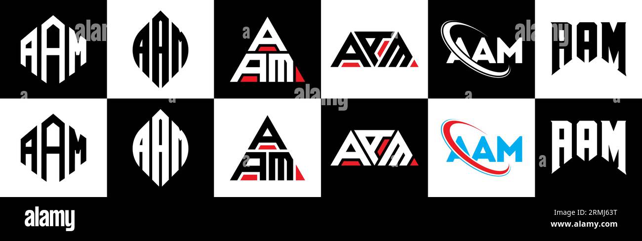 Conception de logo de lettre AAM dans le style six. AAM polygone, cercle, triangle, hexagone, plat et style simple avec le logo de la lettre de variation de couleur noir et blanc se Illustration de Vecteur