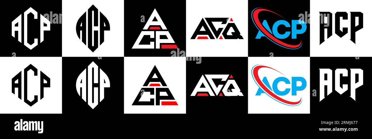 Conception de logo de lettre ACP dans le style six. ACP polygone, cercle, triangle, hexagone, plat et style simple avec le logo de la lettre de variation de couleur noir et blanc se Illustration de Vecteur