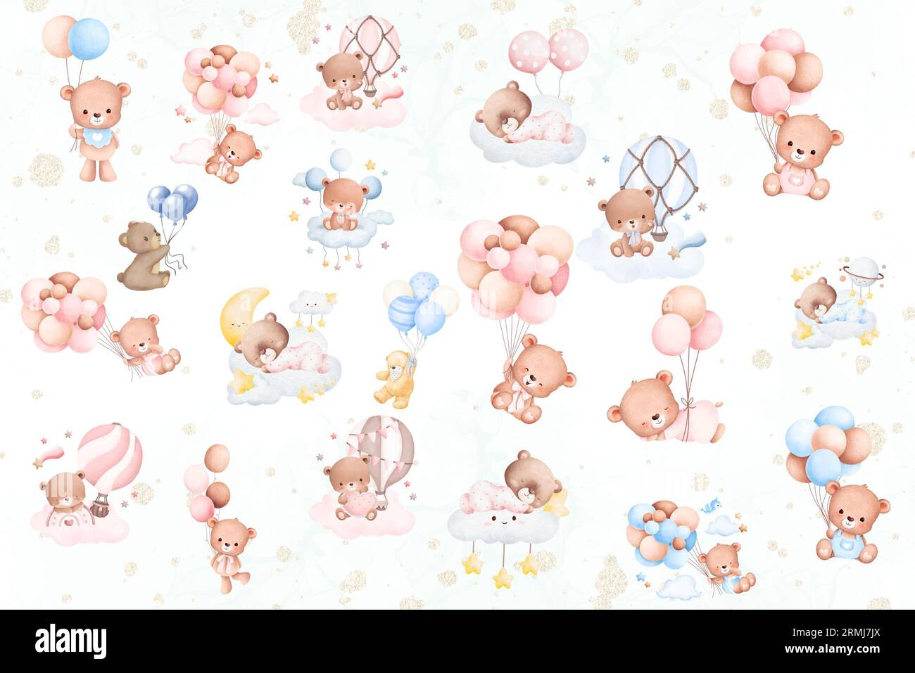 Collections d'ours en peluche aquarelle Banque D'Images