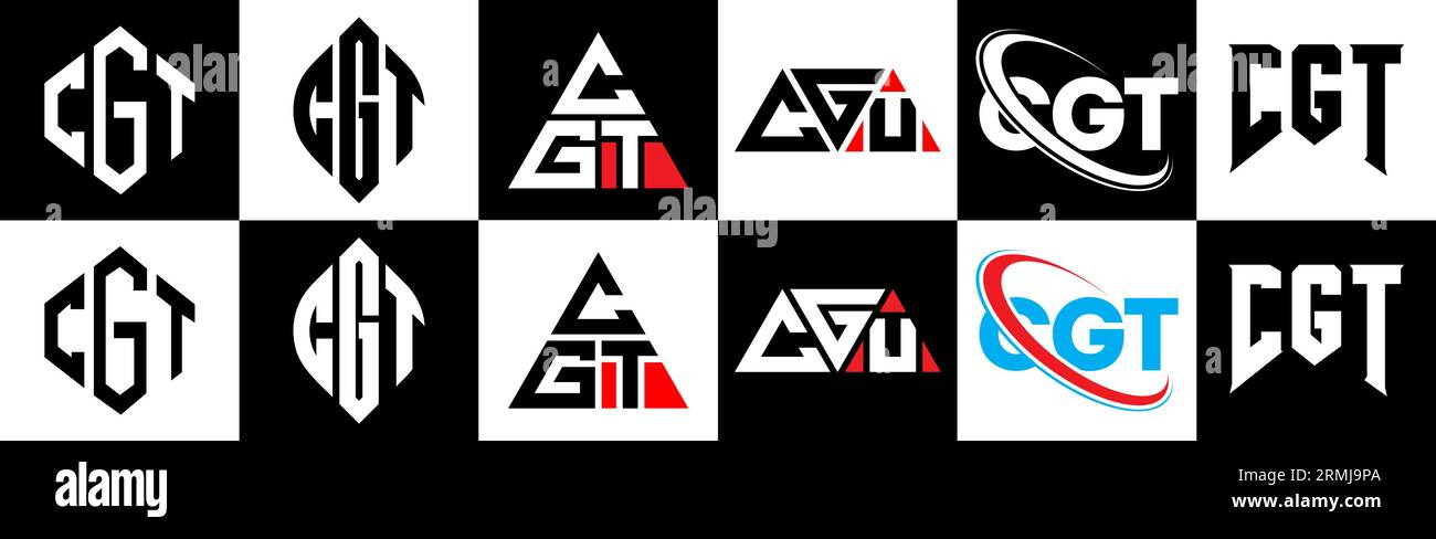 Conception de logo de lettre CGT dans le style six. CGT polygone, cercle, triangle, hexagone, plat et style simple avec le logo de la lettre de variation de couleur noir et blanc se Illustration de Vecteur
