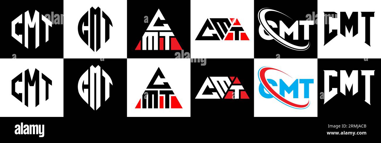 Conception de logo de lettre CMT dans le style six. CMT polygone, cercle, triangle, hexagone, plat et style simple avec le logo de la lettre de variation de couleur noir et blanc se Illustration de Vecteur