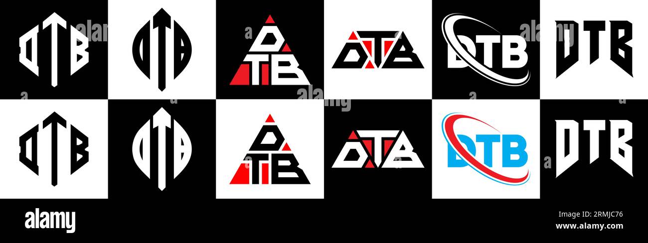 Conception de logo de lettre DTB dans le style six. DTB polygone, cercle, triangle, hexagone, plat et style simple avec le logo de lettre de variation de couleur noir et blanc se Illustration de Vecteur