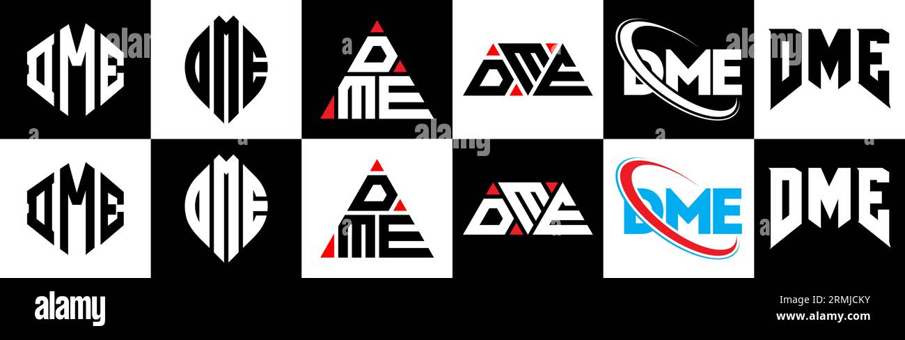 Conception de logo de lettre DME dans le style six. DME polygone, cercle, triangle, hexagone, plat et style simple avec le logo de la lettre de variation de couleur noir et blanc se Illustration de Vecteur