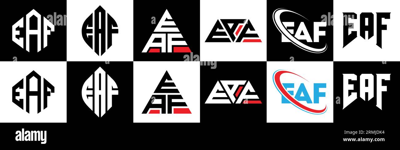 Conception de logo de lettre EAF dans le style six. EAF polygone, cercle, triangle, hexagone, plat et style simple avec le logo de la lettre de variation de couleur noir et blanc se Illustration de Vecteur