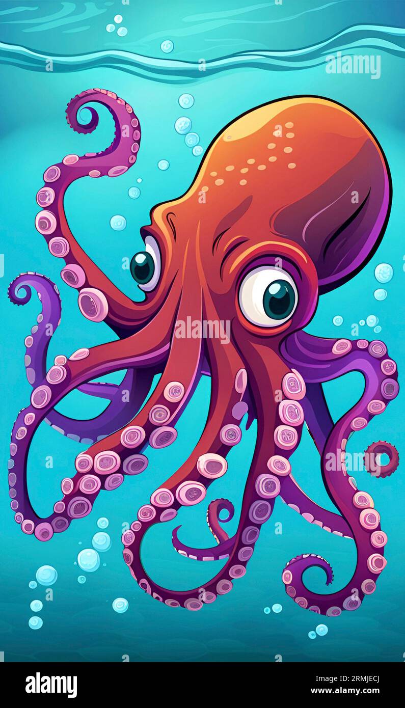 Dessin animé Octopus sous l'eau Banque D'Images