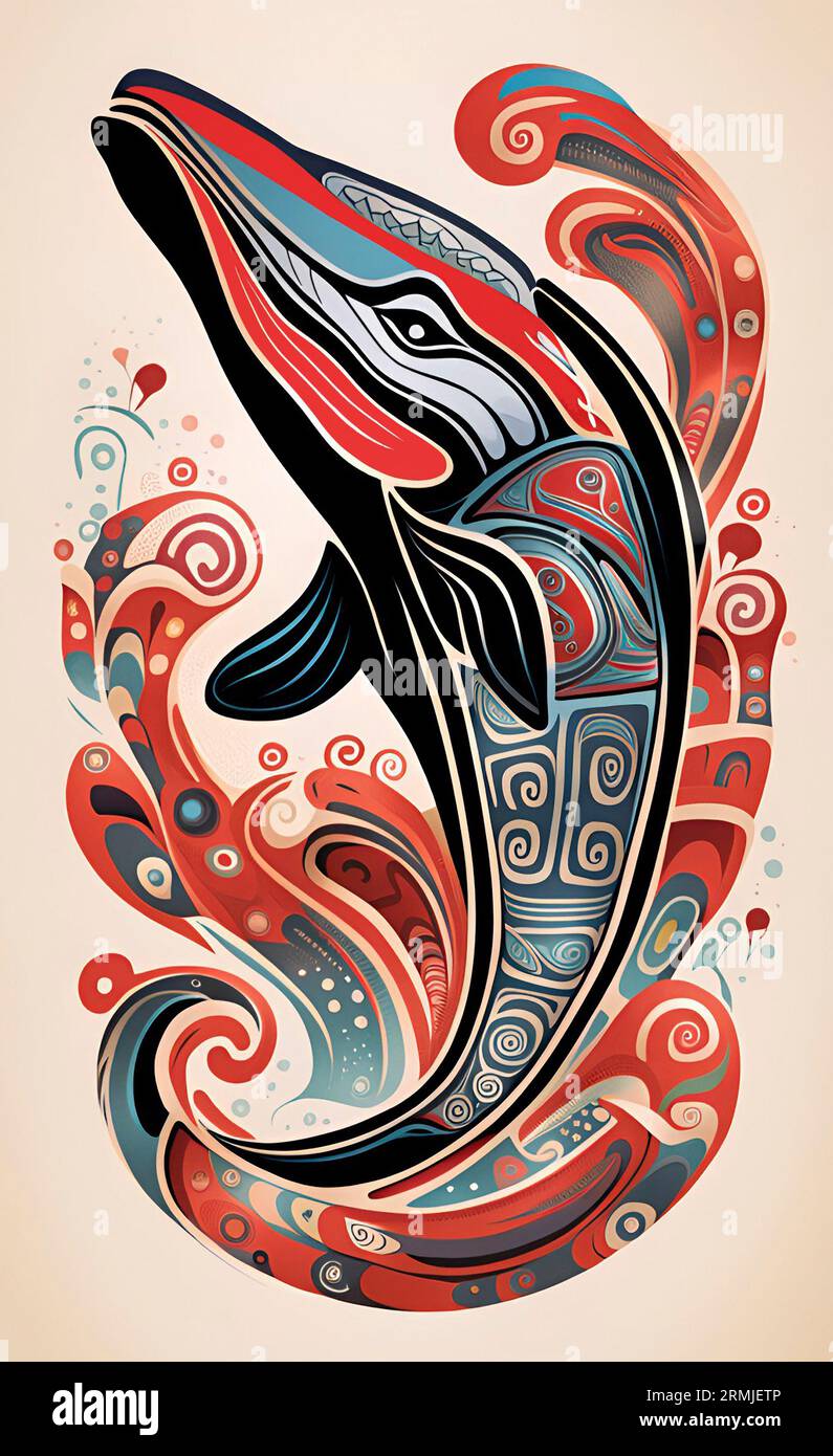 Art de la baleine dans le style haïda Banque D'Images