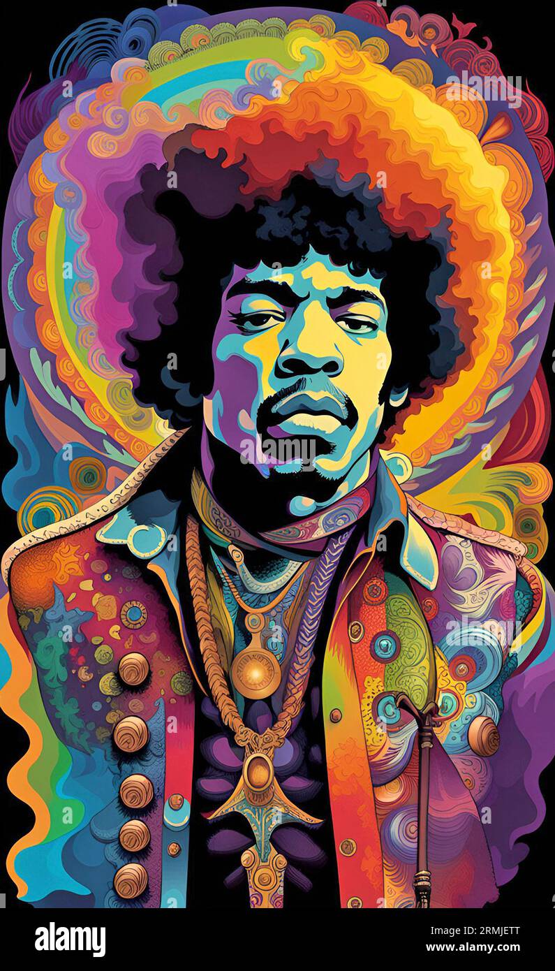 Jimi Hendrix Illustration psychédélique Banque D'Images
