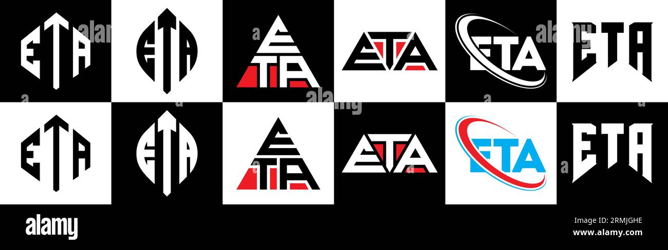 Conception de logo de lettre ETA dans le style six. ETA polygone, cercle, triangle, hexagone, plat et style simple avec le logo de la lettre de variation de couleur noir et blanc se Illustration de Vecteur