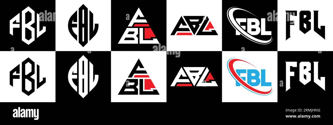 Conception de logo de lettre FBL dans le style six. FBL polygone, cercle, triangle, hexagone, plat et style simple avec le logo de la lettre de variation de couleur noir et blanc se Illustration de Vecteur