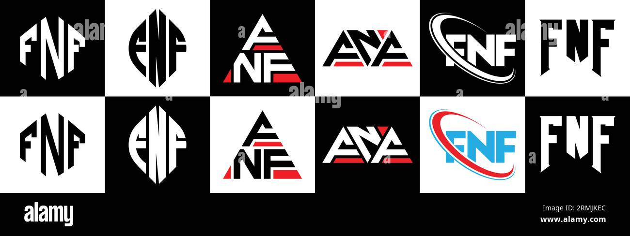 Conception de logo de lettre FNF dans le style six. FNF polygone, cercle, triangle, hexagone, plat et style simple avec le logo de la lettre de variation de couleur noir et blanc se Illustration de Vecteur