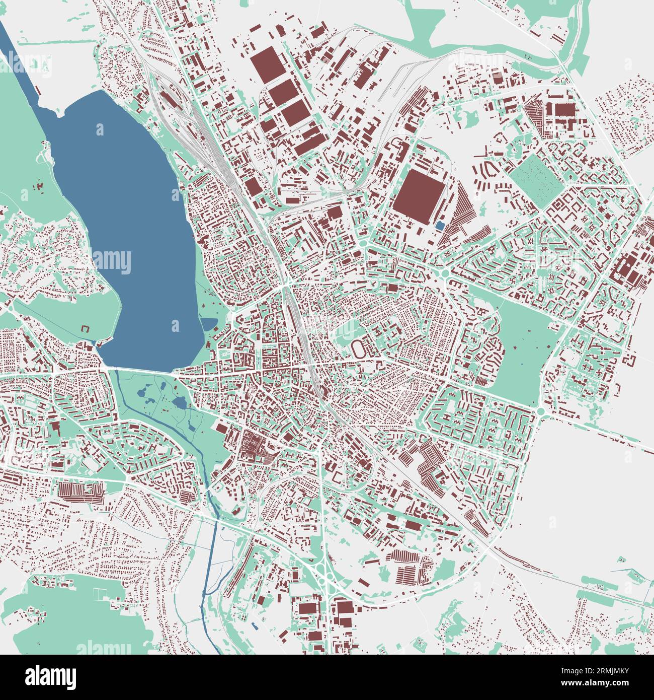 Carte de Ternopil, oblast centre ville de l'Ukraine. Carte de la zone administrative municipale avec les bâtiments, les rivières et les routes, les parcs et les voies ferrées. Illustration vectorielle Illustration de Vecteur