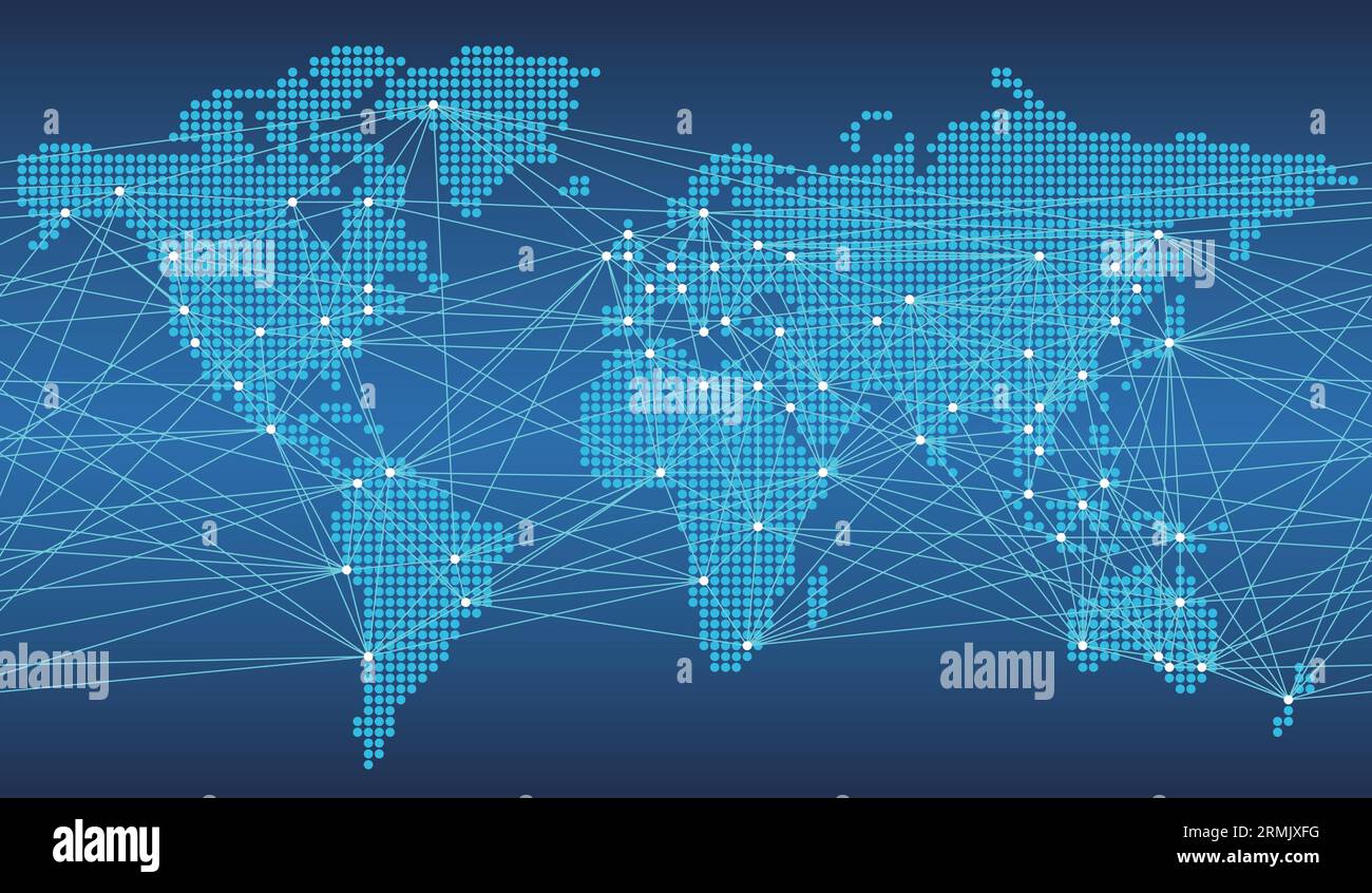 Illustration du concept de système de réseau mondial de télécommunications Vector. L'Europe, l'Afrique et la carte transparente centrée sur l'Atlantique. Répétable horizontalement. Illustration de Vecteur