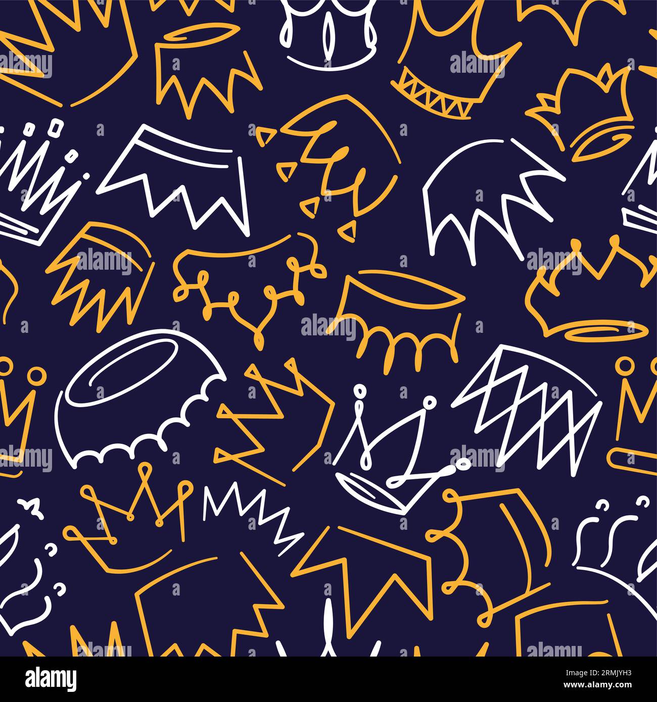 Motif couronne graffiti. Impression sans couture de symboles de dessins animés royaux masculins et féminins, symbole de roi abstrait pour papier peint en tissu. Couronne de fond de texture de vecteur sans couture Illustration de Vecteur