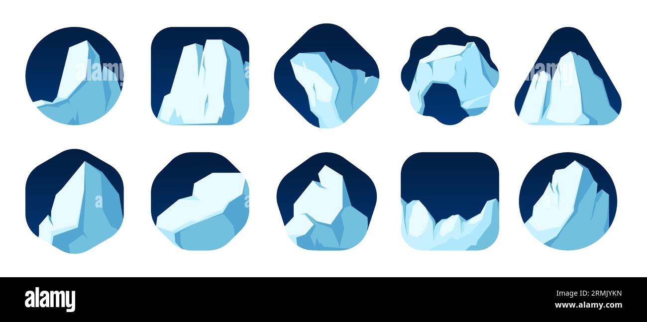 Glacier arctique. Glace de montagne de dessin animé flottant sur la mer avec des icebergs, paysage polaire avec montagne flottante gelée avec des roches glacées fondant. Illustration vectorielle de montagne de glacier de glace Illustration de Vecteur