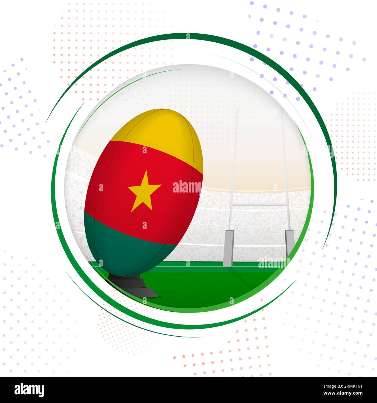 Drapeau du Cameroun sur ballon de rugby. Icône du rugby rond avec ...