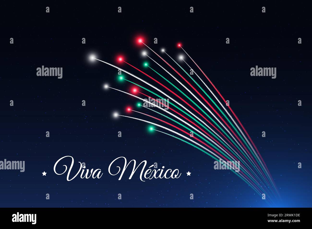 Bannière septembre 16 mexico jour de l'indépendance, feux d'artifice mexicains sur fond de ciel sombre. Feux d'artifice, drapeau. Fête nationale le 16 septembre. Indépendance Illustration de Vecteur