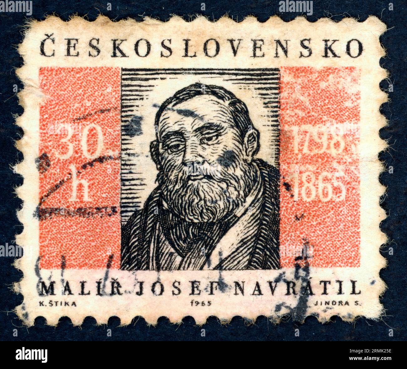 Josef Navrátil (1798 – 1865). Timbre-poste émis en Tchécoslovaquie en 1965 à l'occasion du 100e anniversaire de la mort de Navrátil. Josef Navrátil était un peintre tchèque. Banque D'Images