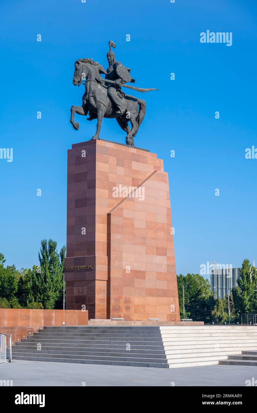 Monument de Manas modelé sur une épopée traditionnelle, place Ala-Too, Bichkek, Kirghizistan Banque D'Images