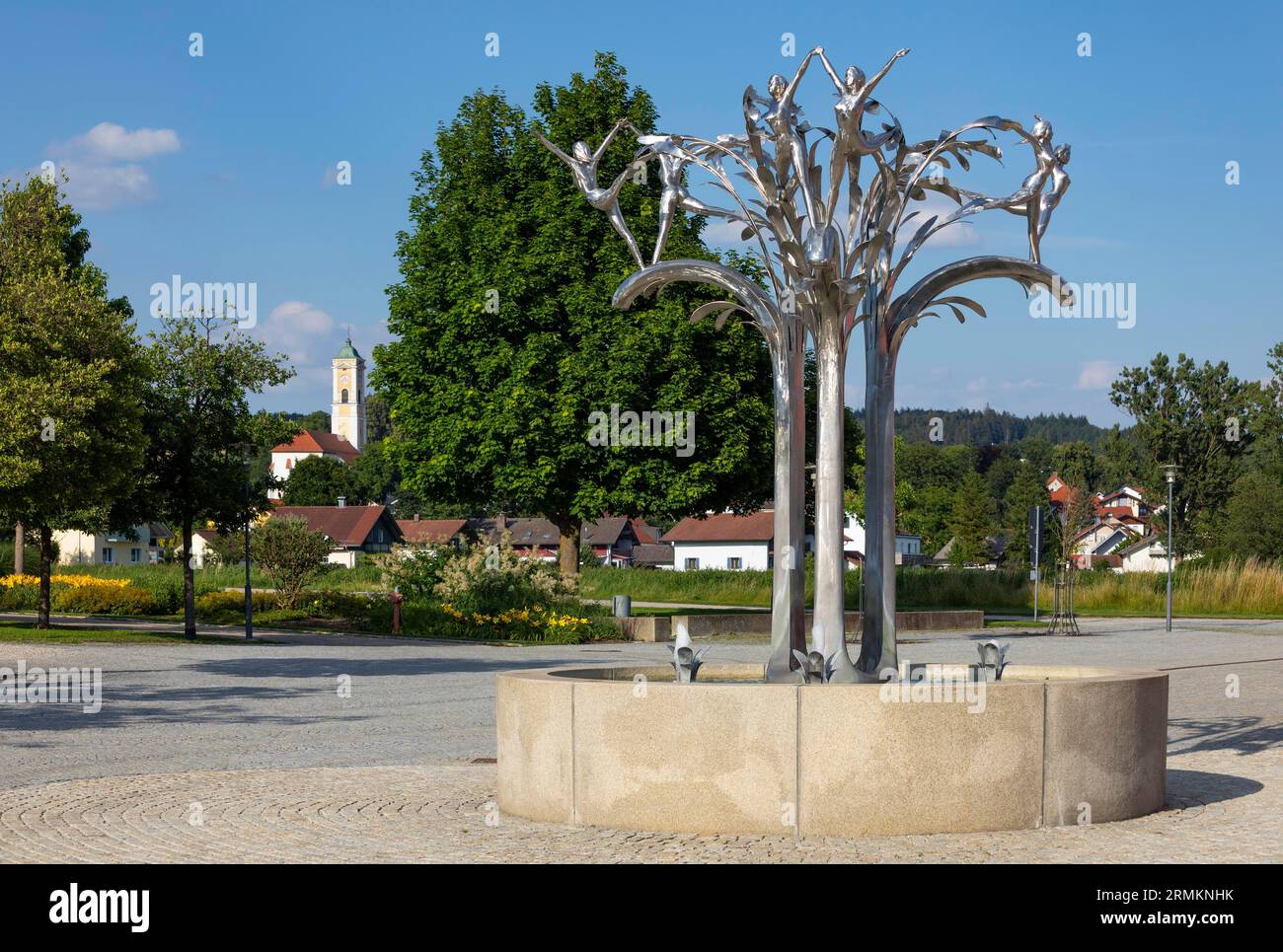 Fontaine dans les jardins thermaux, Bad Birnbach, triangle thermal de Basse-Bavière, quartier Rottal Inn, Basse-Bavière, Allemagne Banque D'Images