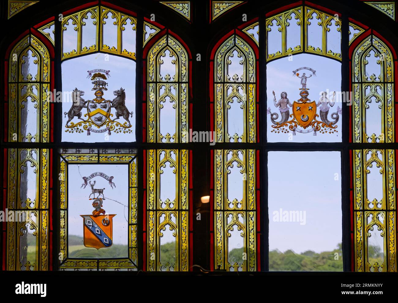 Vue intérieure, fenêtre, Armory, Abbotsford House, Melrose, Écosse, Grande-Bretagne Banque D'Images