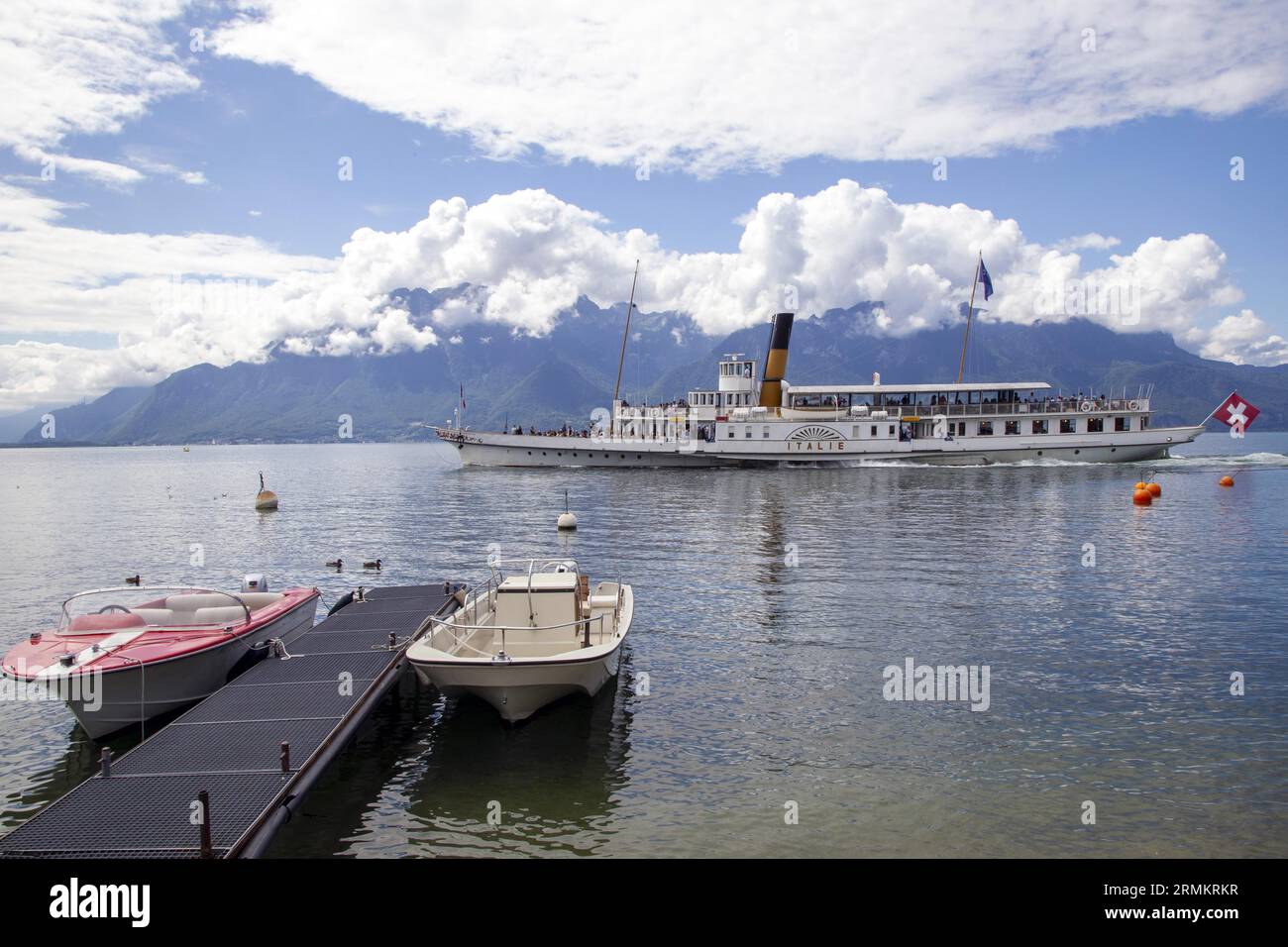 Bateau à aubes sur le lac Léman, le lac Léman, Vevey, Canton Vaud, Suisse Banque D'Images