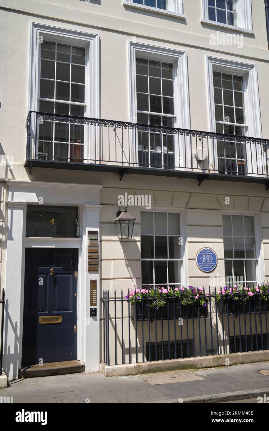 Frederic Chopin Blue plaque sur une propriété St James's place Mayfair Londres Angleterre Banque D'Images