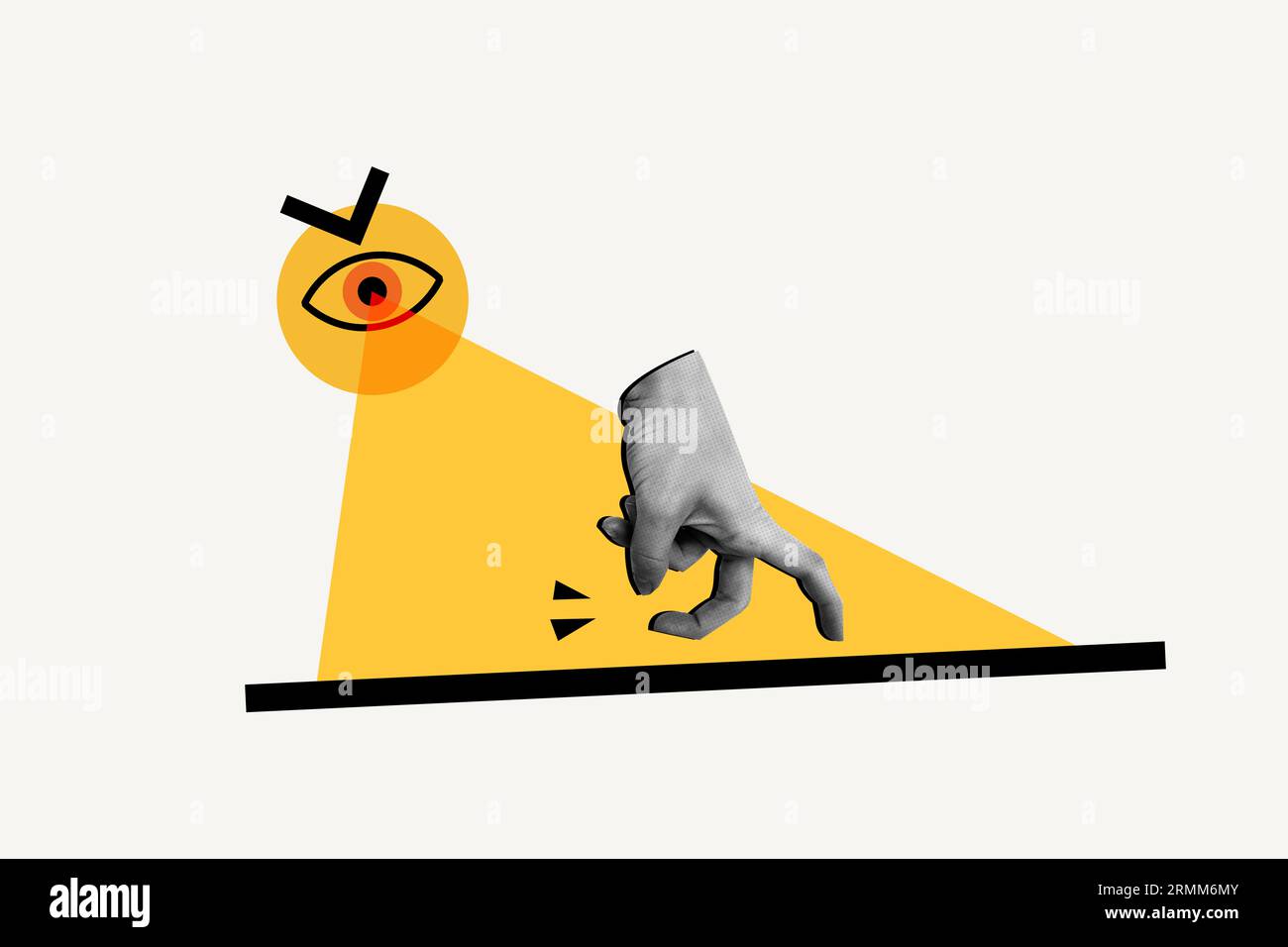 Collage image 3d de pinup pop rétro croquis de la main geste doigts jambes courir marcher aller regarder regarder voir information erreur antivirus Banque D'Images