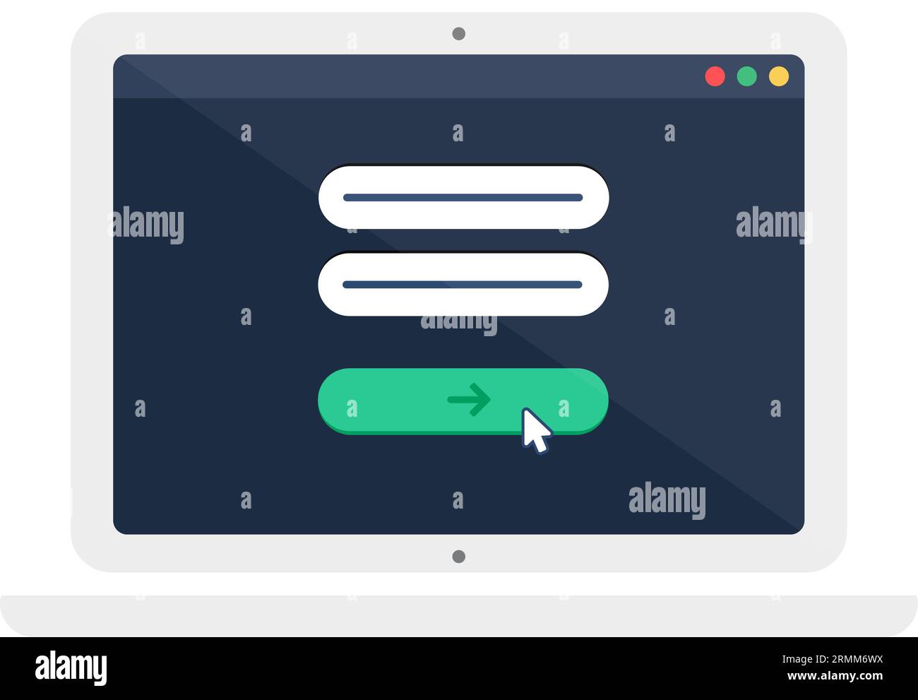 Autorisation de menu Web sur l'écran du gadget numérique. Page entrant login et mot de passe site Web sur ordinateur portable avec cadre blanc. Vecteur plat simple i Illustration de Vecteur
