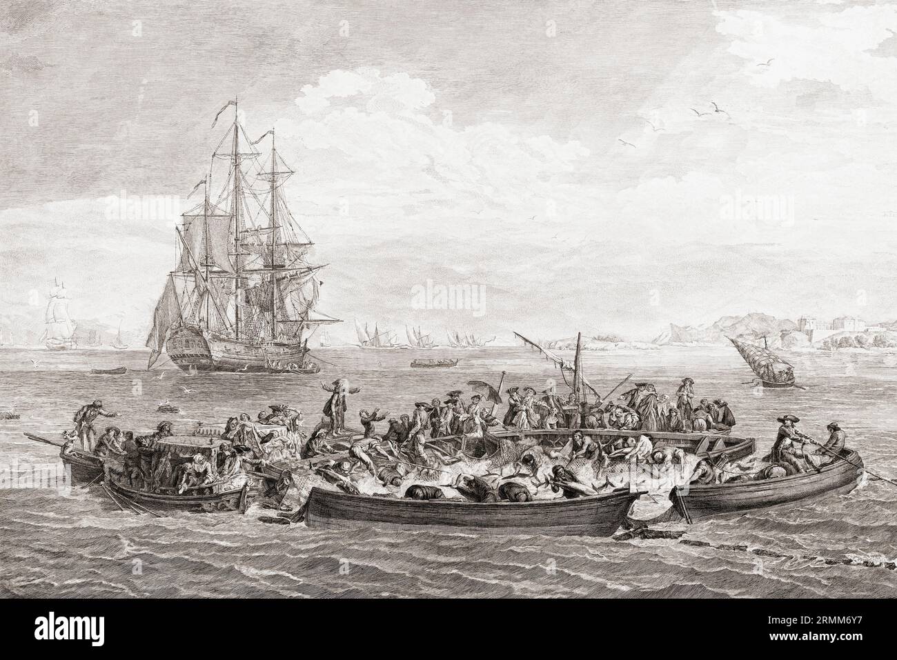 Pêche au thon dans le golfe de Bandol, France, au milieu du 18e siècle. D'après le tableau de Claude Joseph Vernet. Banque D'Images