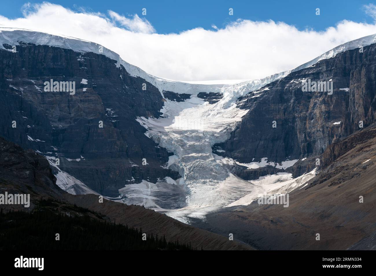 Dome glacier et Snow Dome Mountain par Icefields Parkway, Banff et parc national Jasper, Canada. Banque D'Images