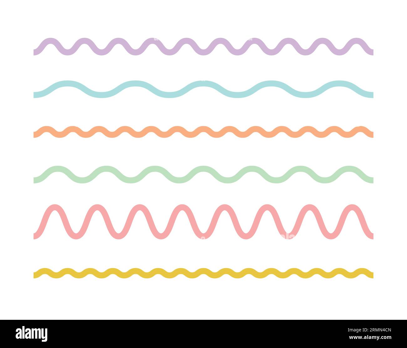 Ligne ondulée définie sur fond blanc. Elément de conception de contour de couleur grunge simple. Illustration de Vecteur