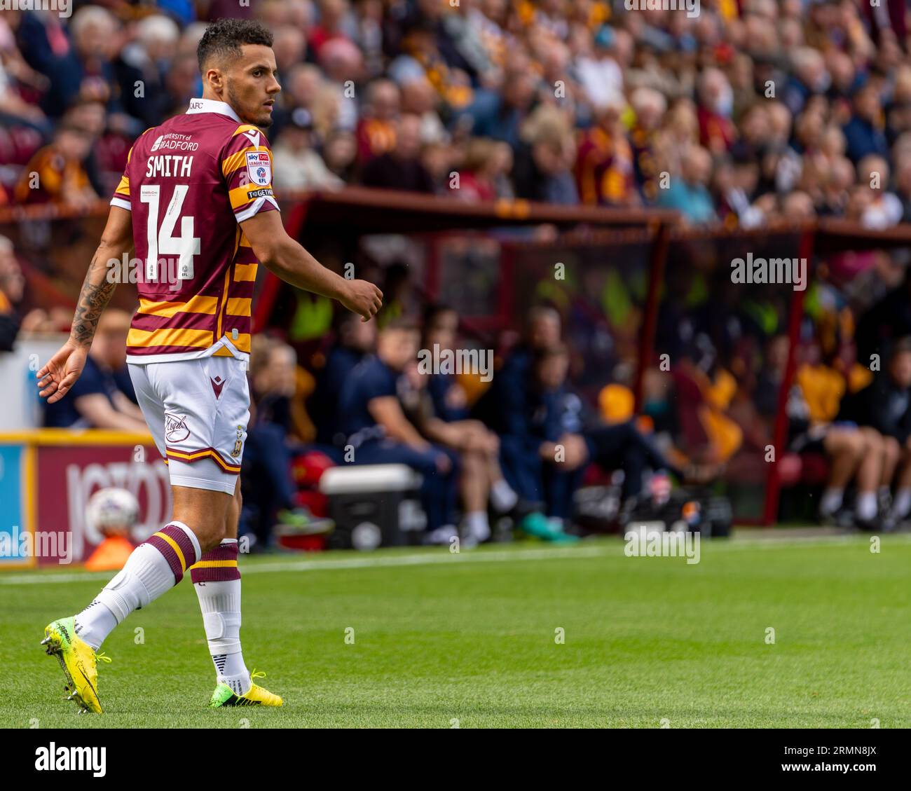 Bradford, Royaume-Uni. 26 août 2023. EFL Sky Bet League 1 : Bradford City AFC contre Crewe Alexandra FC. Tyler Smith de Bradford City. Crédit Paul B Whitehurst/Alamy Live News Banque D'Images