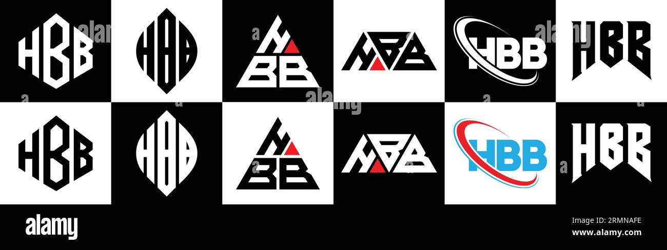 Conception de logo de lettre HBB dans le style six. HBB polygone, cercle, triangle, hexagone, plat et style simple avec le logo de la lettre de variation de couleur noir et blanc se Illustration de Vecteur